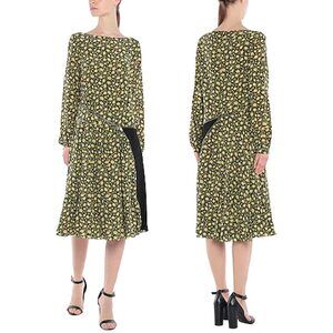 BURBERRY LONDON NWT 100% Silk Floral ZipMidi Dress in Pale Saffron Size 2